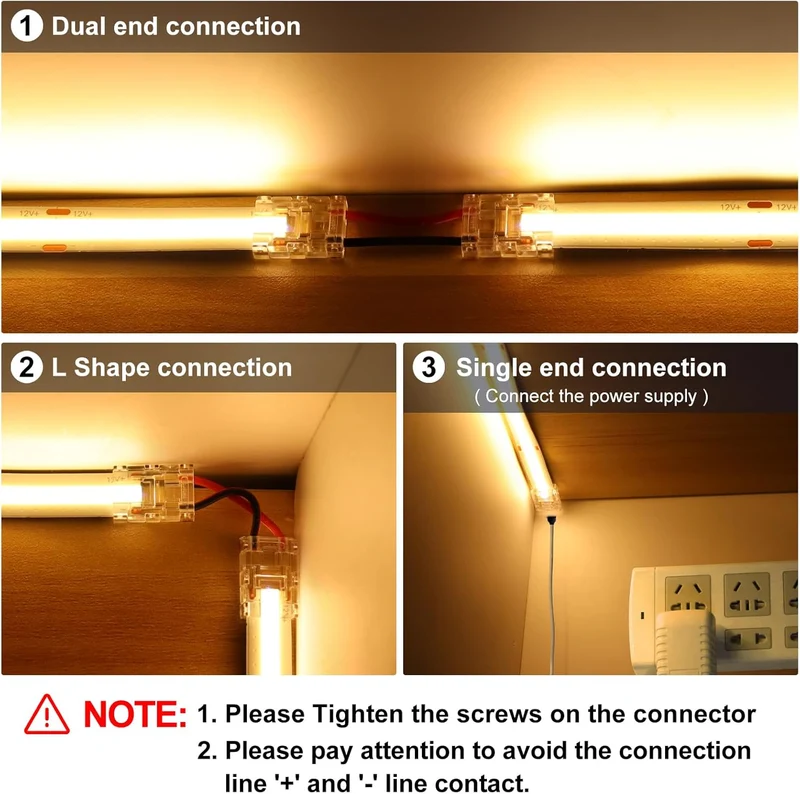 Transparent Crystal LED Strip Connectors – 8mm 2Pin Solderless Clips | Strip to Wire / Strip to Strip / DC Adapter / L – Local Stock US/UK