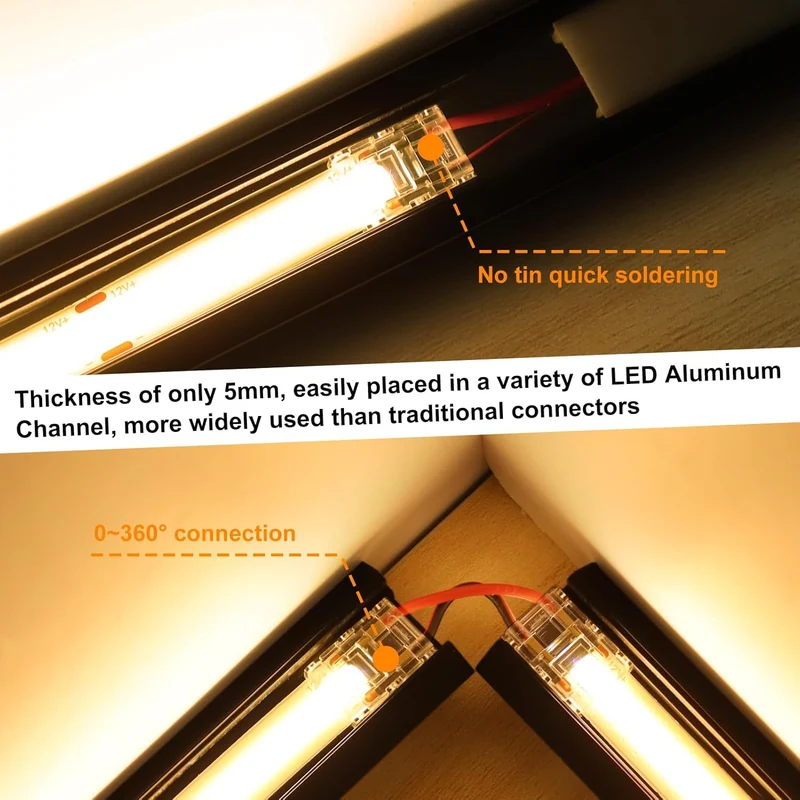 Transparent Crystal LED Strip Connectors – 8mm 2Pin Solderless Clips | Strip to Wire / Strip to Strip / DC Adapter / L – Local Stock US/UK