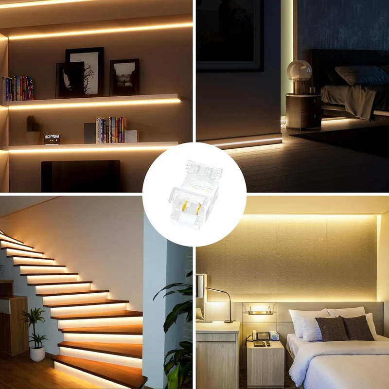 Transparent Crystal LED Strip Connectors – 8mm 2Pin Solderless Clips | Strip to Wire / Strip to Strip / DC Adapter / L – Local Stock US/UK