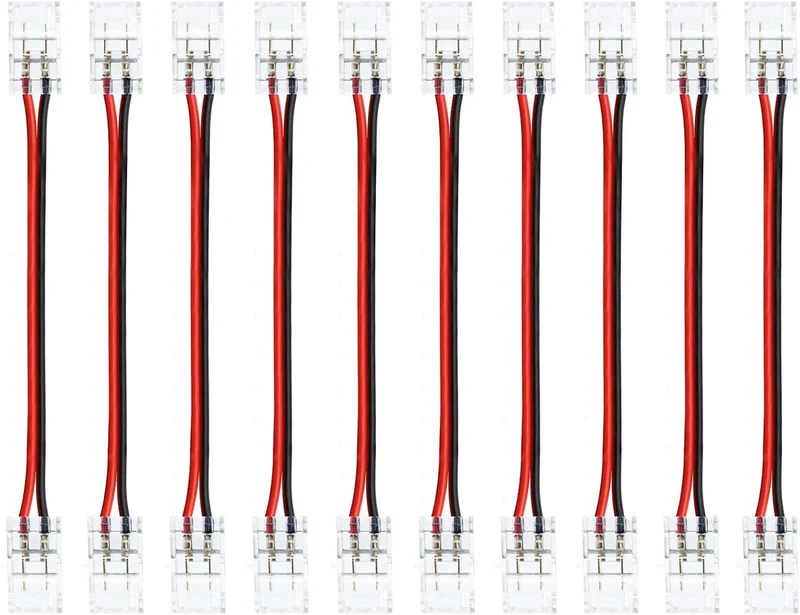 Transparent Crystal LED Strip Connectors – 8mm 2Pin Solderless Clips | Strip to Wire / Strip to Strip / DC Adapter / L – Local Stock US/UK