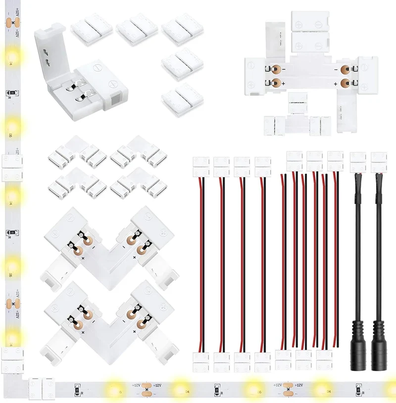 Transparent Crystal LED Strip Connectors – 10mm 4Pin Solderless Clips | Strip to Wire / Strip to Strip / Female Plug – Bulk Wholesale 600pcs MOQ | Factory Direct