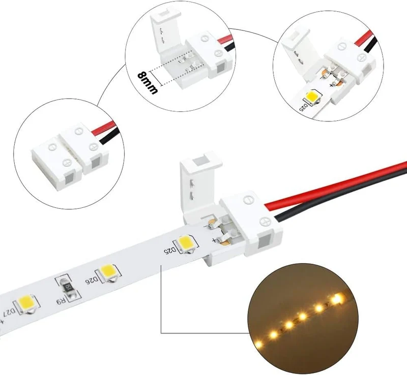 Transparent Crystal LED Strip Connectors – 10mm 4Pin Solderless Clips | Strip to Wire / Strip to Strip / Female Plug – Bulk Wholesale 600pcs MOQ | Factory Direct