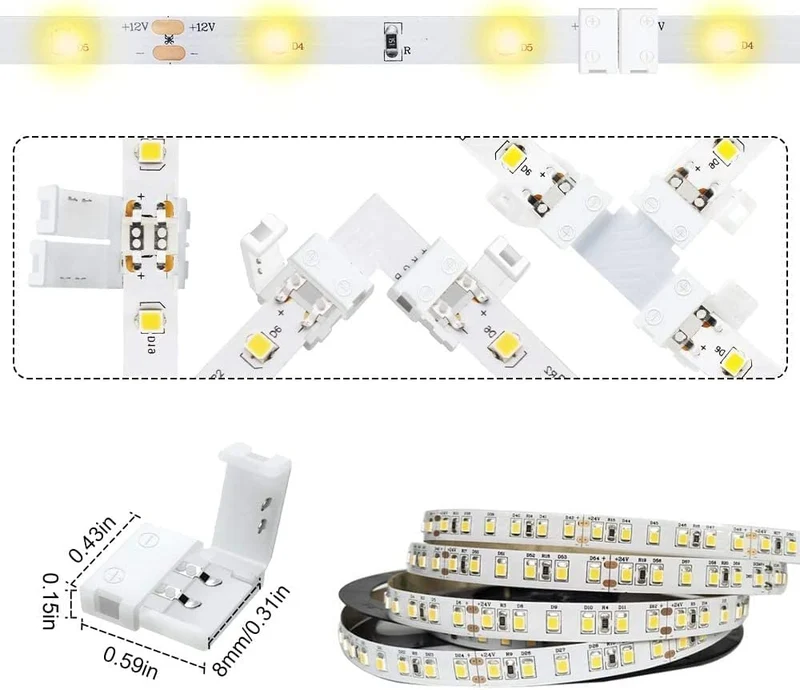 Transparent Crystal LED Strip Connectors – 10mm 3Pin Solderless Clips | Strip to Wire / Strip to Strip / DC Adapter – Bulk Wholesale 400pcs MOQ | Factory Direct