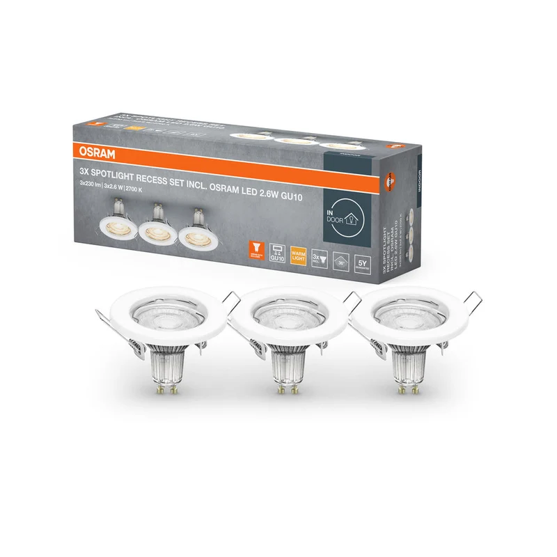 OSRAM LED SPOT ENCASTRÉ GU10 3x2,6W GU10 Blanc, 230 lm, 2700 K, Blanc chaud, Pack de 3