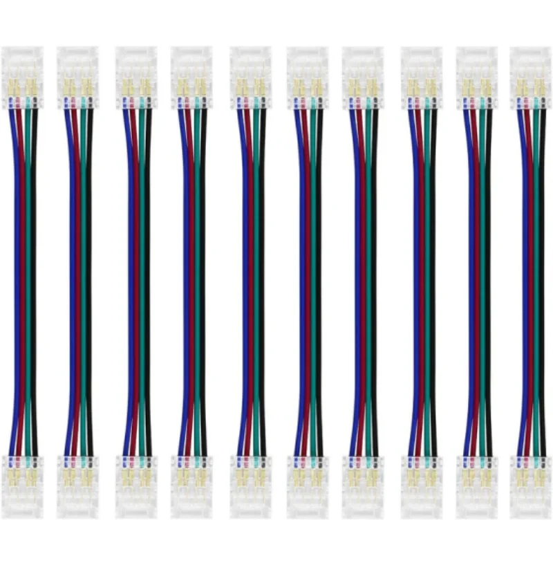 Transparent Crystal LED Strip Connectors – 10mm 4Pin Solderless Clips | Strip to Wire / Strip to Strip / Female Plug – Bulk Wholesale 500pcs MOQ | Factory Direct