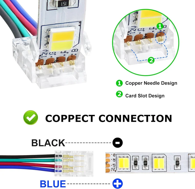 Transparent Crystal LED Strip Connectors – 10mm 4Pin Solderless Clips | Strip to Wire / Strip to Strip / Female Plug – Bulk Wholesale 500pcs MOQ | Factory Direct