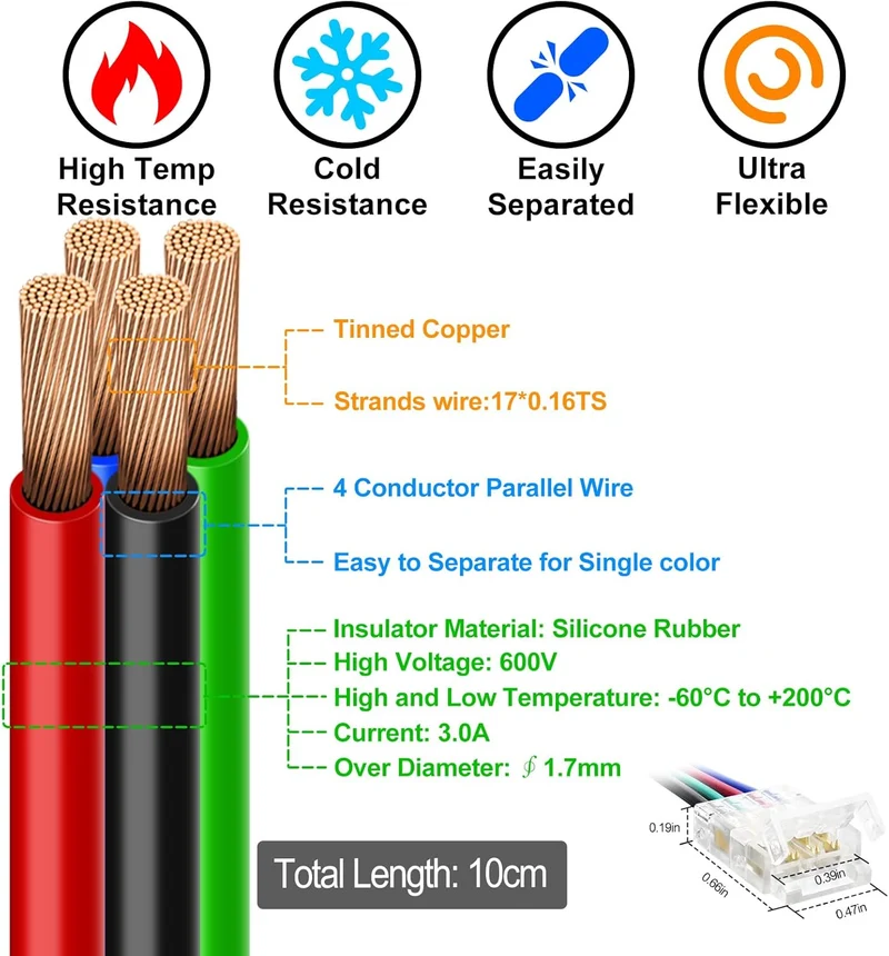 Transparent Crystal LED Strip Connectors – 10mm 4Pin Solderless Clips | Strip to Wire / Strip to Strip / Female Plug – Bulk Wholesale 500pcs MOQ | Factory Direct