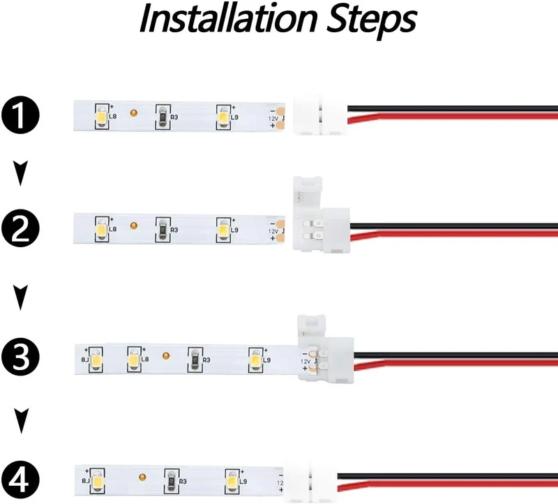 LED Strip Connectors – 10mm 2Pin Solderless Clips | Strip to Wire / Strip to Strip / DC Adapter / L / T – 10-Pack | Local Stock US/UK