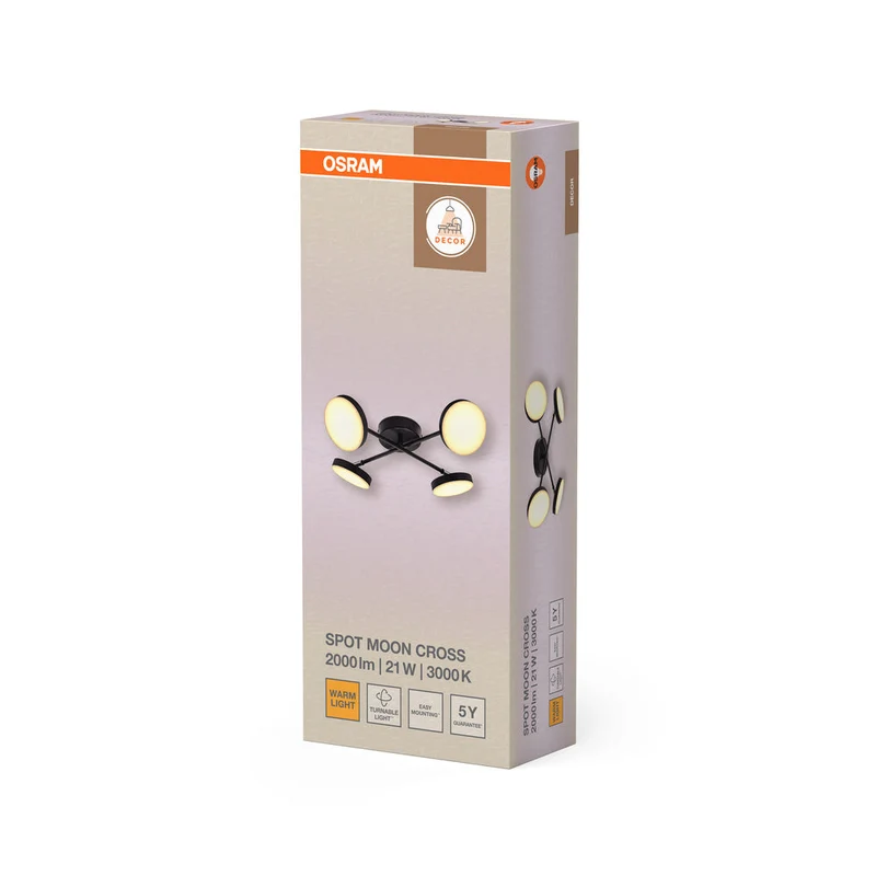 OSRAM DECOR Spot Moon plafonnier noir, 4 spots Cross, 21W