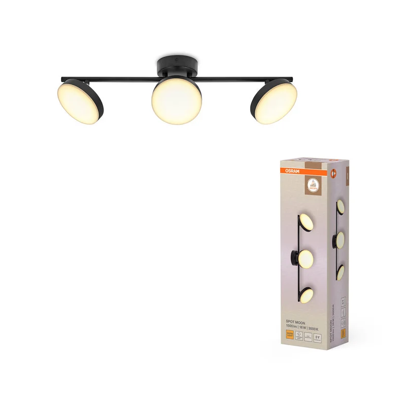 OSRAM DECOR Spot Moon plafonnier noir, 3 spots, 16W
