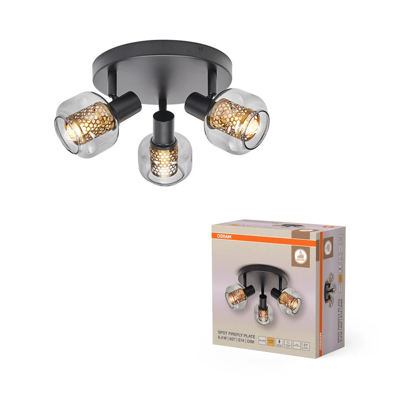 OSRAM DECOR Spot Firefly plafonnier noir, lampe OSRAM incluse, 3 x 2.8W, E14