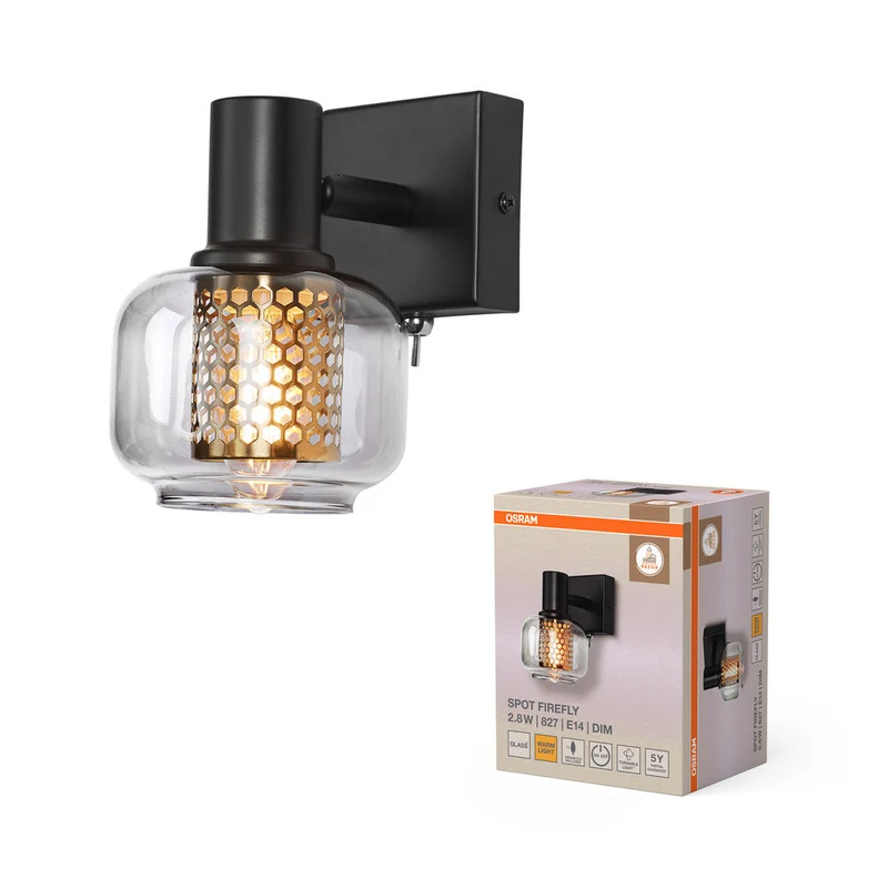 OSRAM DECOR Spot Firefly Applique murale, lampe OSRAM incluse, noir, 1 x 2.8W, E14