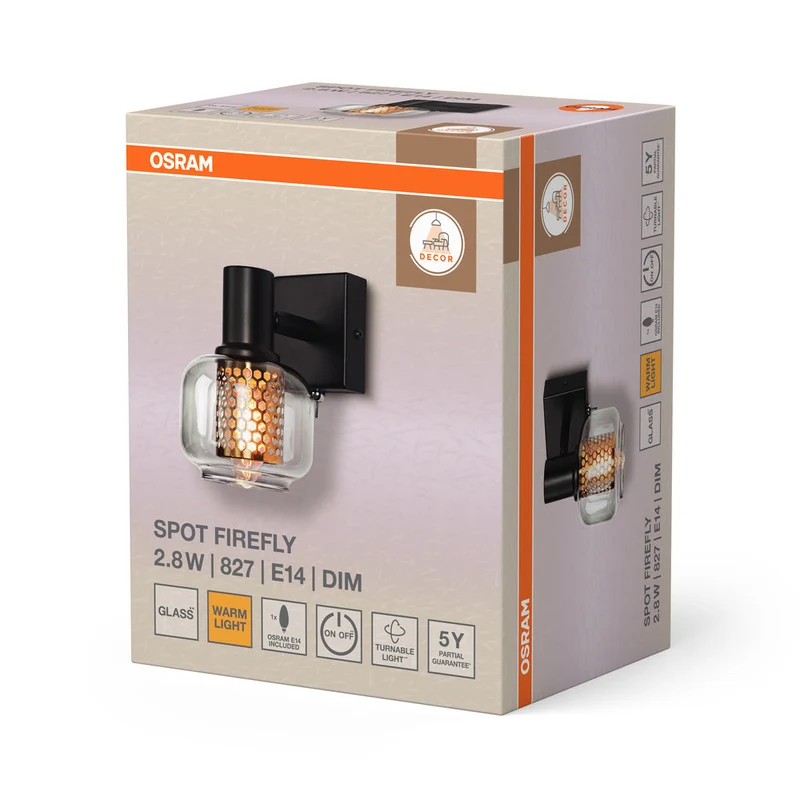 OSRAM DECOR Spot Firefly Applique murale, lampe OSRAM incluse, noir, 1 x 2.8W, E14