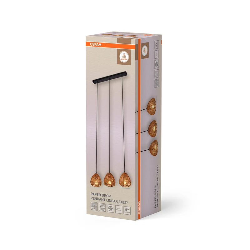 OSRAM DECOR Suspension en papier goutte linéaire 3xE27 beige