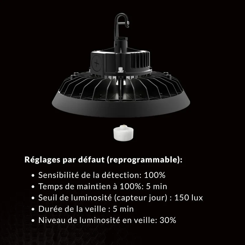 Pack de 6 - Suspension LED Industrielle UFO Dimmable 150W-200W-250W 187lm/W avec détecteur de mouvement - Garantie 5 ans
