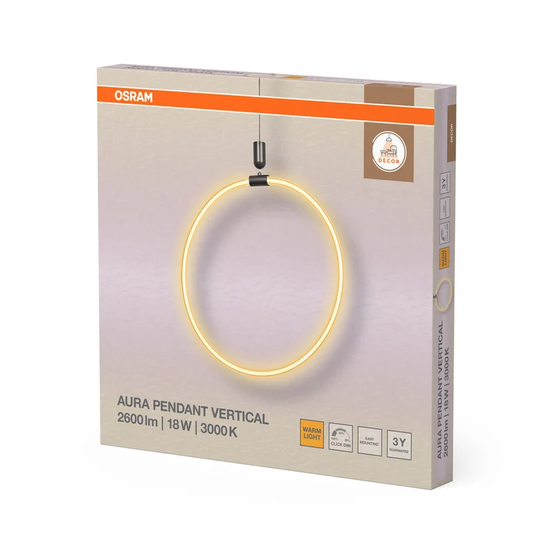 OSRAM DECOR Aura Suspension Verticale, 18W, 3000K, 2000lm, Click DIM