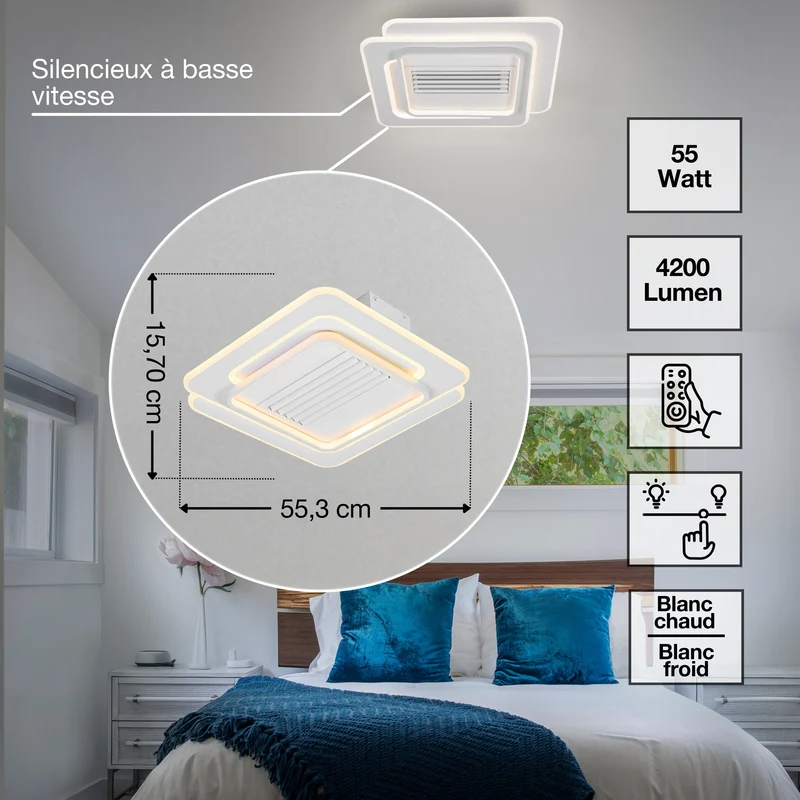 Ventilateur de plafond LED OSRAM Square 55W CCT Blanc 3000K-6500K
