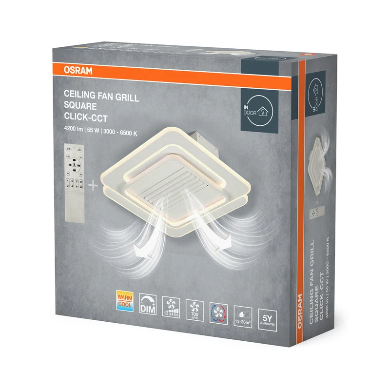 Ventilateur de plafond LED OSRAM Square 55W CCT Blanc 3000K-6500K