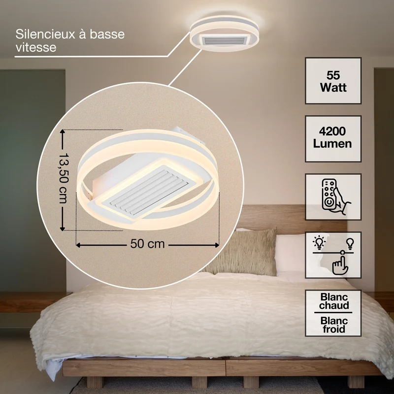 OSRAM Ventilateur de plafond LED Ring 55W CCT Blanc 3000K-6500K
