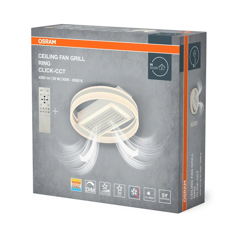 OSRAM Ventilateur de plafond LED Ring 55W CCT Blanc 3000K-6500K