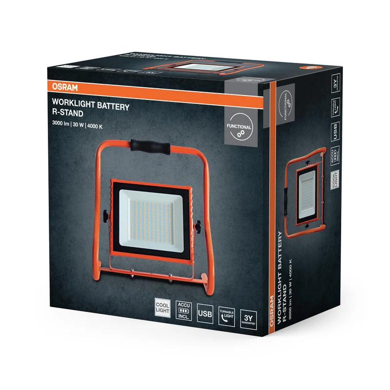 OSRAM LAMPES DE TRAVAIL BATTERIE R-STAND Akku USB LED Projecteur de chantier 30W / 4000K
