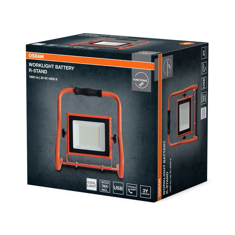 OSRAM LAMPES DE TRAVAIL BATTERIE R-STAND Batterie USB Projecteur de chantier 20W / 4000K