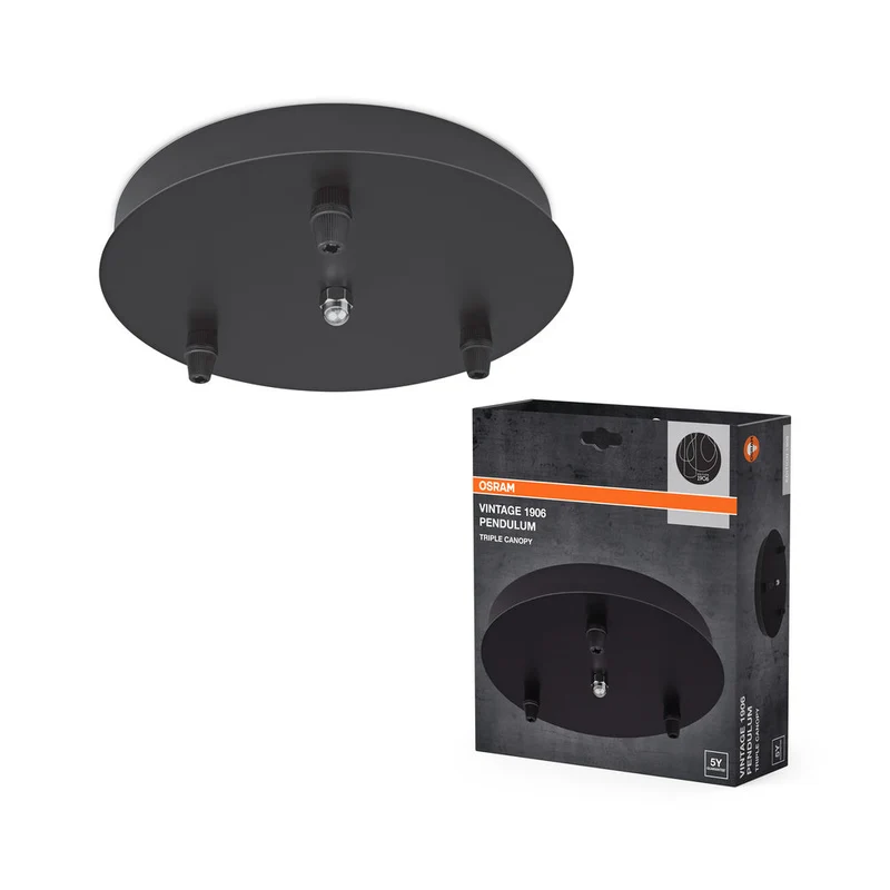 OSRAM Édition Vintage 1906, Canopée noir, Support pour OSRAM Vintage 1906 Pendulum Lampes, Boîtier en aluminium