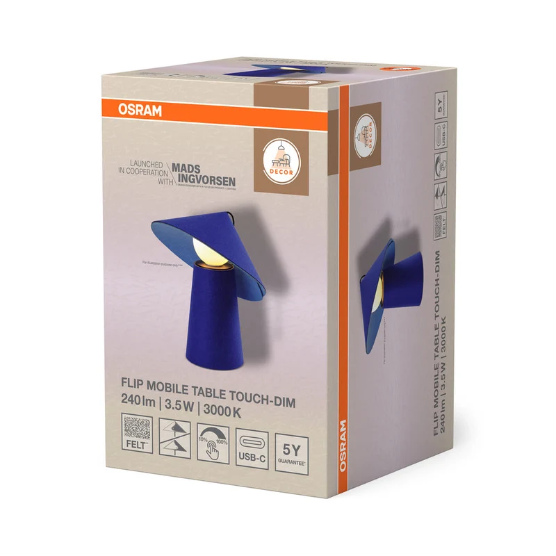 OSRAM DECOR Flip Lampe de table mobile 3,5W, gradation tactile, rechargeable par USB, bleu