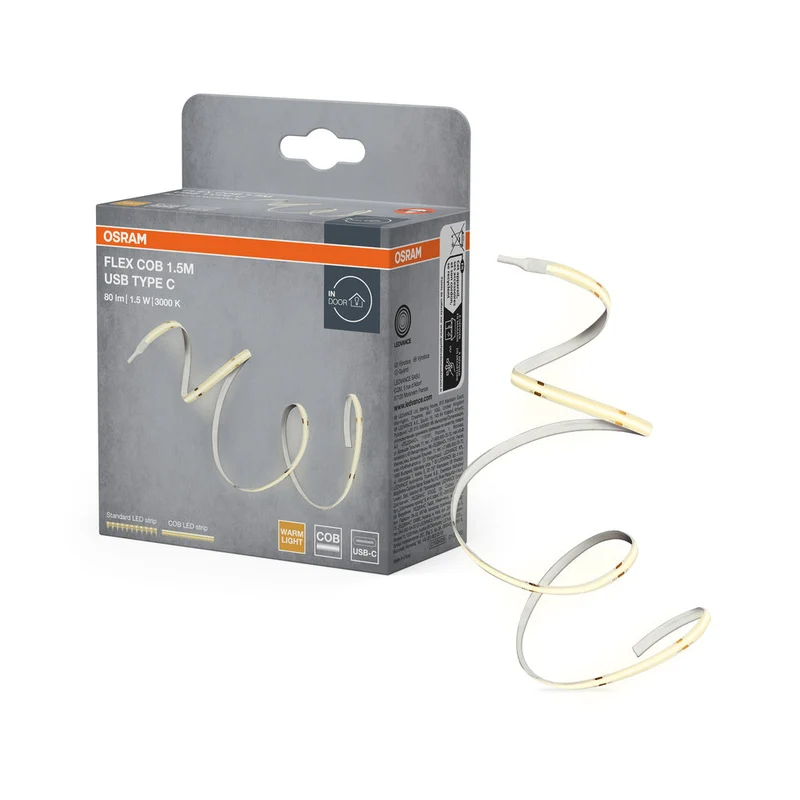 OSRAM BANDELETTES USB COB Type C bande lumineuse LED, 1.5m, 80lm, 1.5W, 3000K