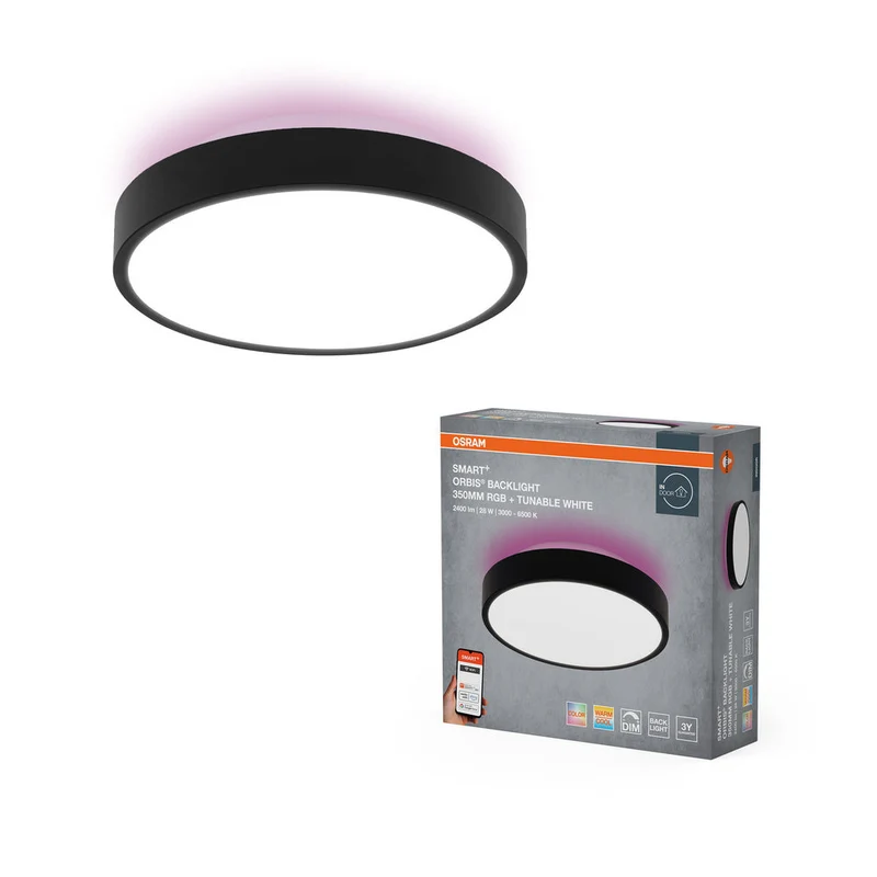 OSRAM Wifi SMART+ ORBIS BACKLIGHT LED Plafonnier RGBW multicolore 35cm Blanc réglable 28W / 3000-6500K noir