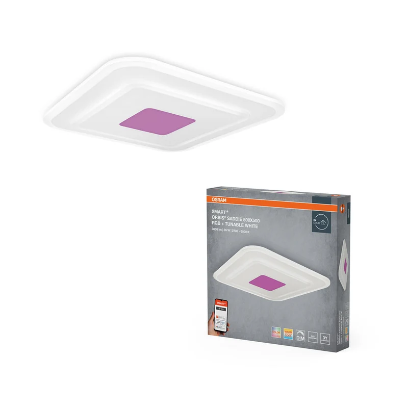 OSRAM Wifi SMART+ ORBIS SADDIE LED RGBW multicolore Plafonnier 50x50cm Blanc réglable 36W / 2700-6500K