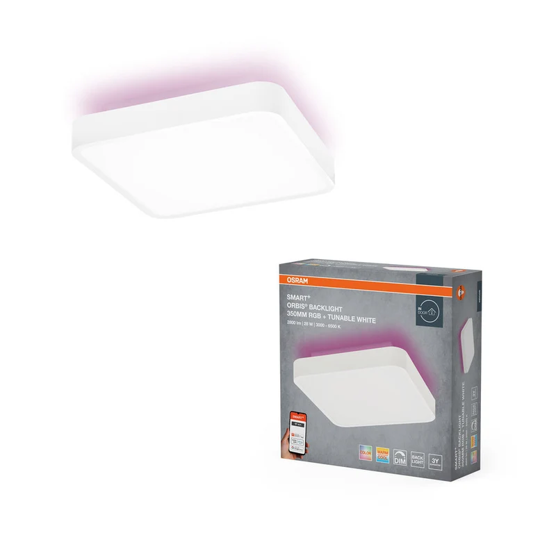 OSRAM Wifi SMART+ ORBIS ÉCLAIRAGE ARRIÈRE LED Plafonnier RGBW multicolore 35x35cm Blanc réglable 28W / 3000-6500K blanc