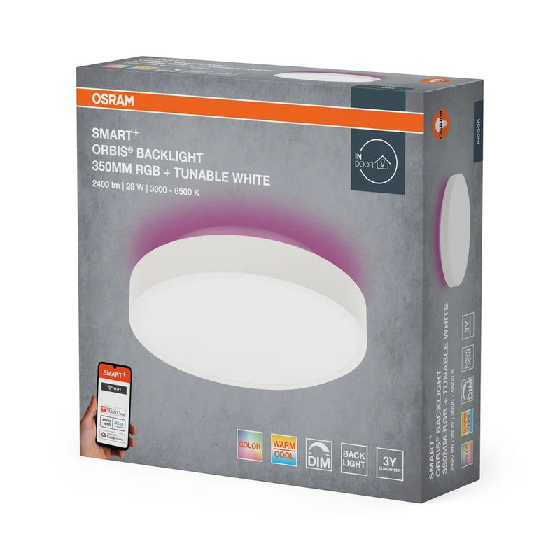 OSRAM Wifi SMART+ ORBIS BACKLIGHT LED Plafonnier RGBW multicolore 35cm Blanc réglable 28W / 3000-6500K blanc