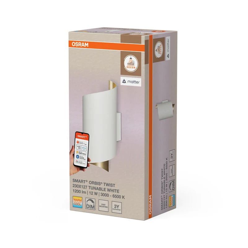 OSRAM Matter SMART+ ORBIS TWIST LED Applique murale 23x12,7cm Blanc réglable 12W / 3000-6500K blanc