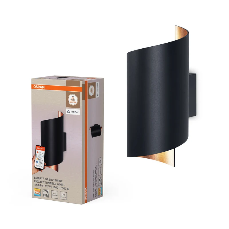 OSRAM Matter SMART+ ORBIS TWIST LED Applique murale 23x12,7cm Blanc réglable 12W / 3000-6500K noir