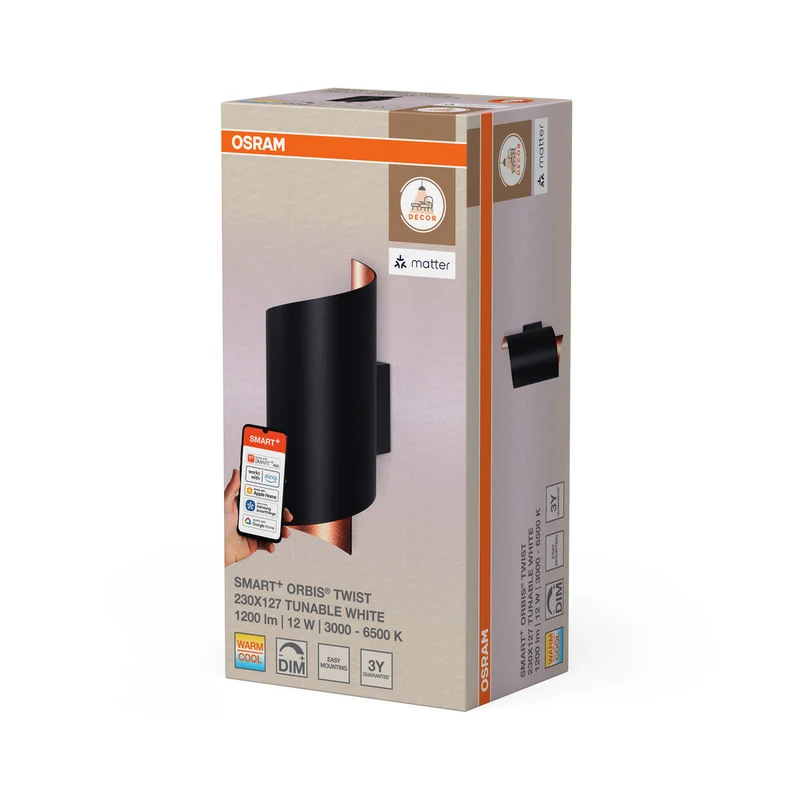 OSRAM Matter SMART+ ORBIS TWIST LED Applique murale 23x12,7cm Blanc réglable 12W / 3000-6500K noir