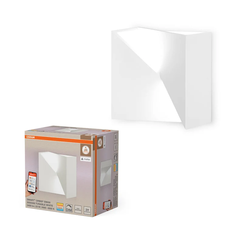 OSRAM Matter SMART+ ORBIS SWAN LED Applique murale 20x20cm Blanc réglable 23W / 3000-6500K blanc