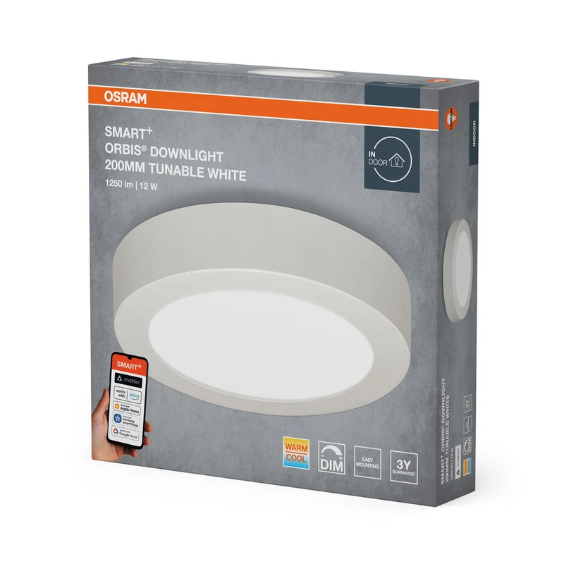 OSRAM Matter SMART+ PLAFONNIER ENCASTRÉ TW / 12 W, 220…240 V, Blanc Réglable, 3000…6500 K