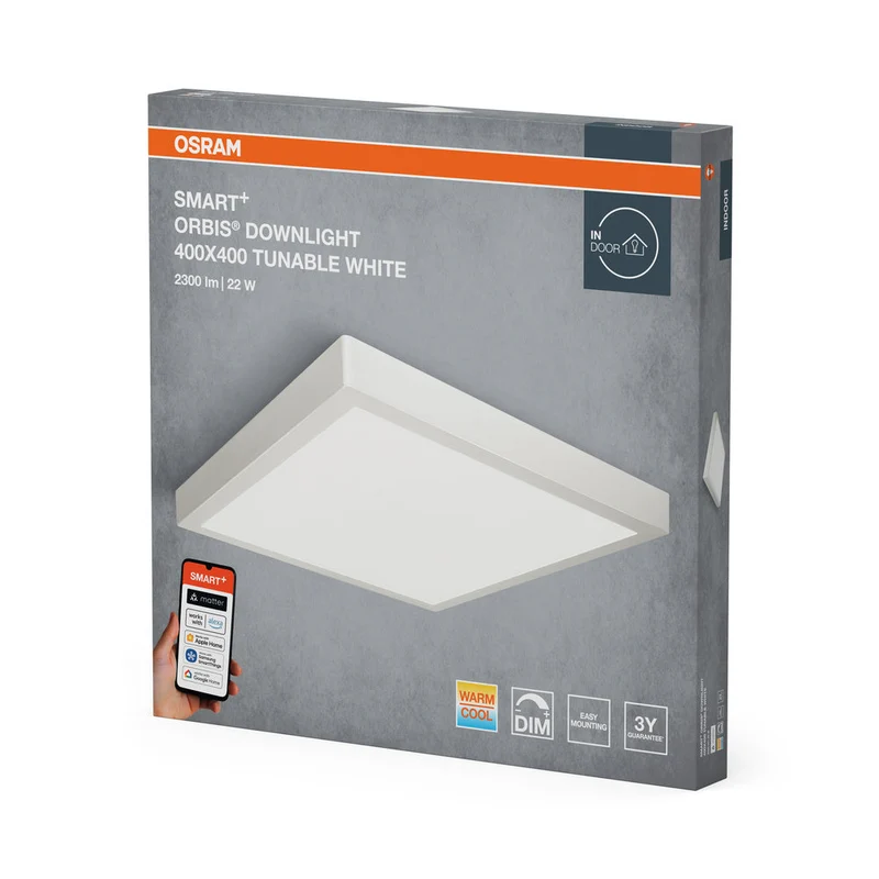 OSRAM Matter SMART+ ORBIS DOWNLIGHT LED Plafonnier 40x40cm Blanc réglable 22W / 3000-6500K