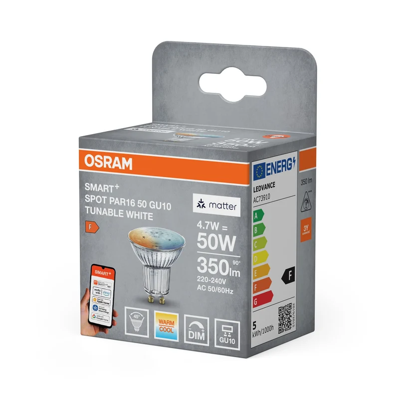 OSRAM Matter SMART+ LED Lampe Spot Blanc réglable (ex 40W) 5W / 2700-6500K GU10