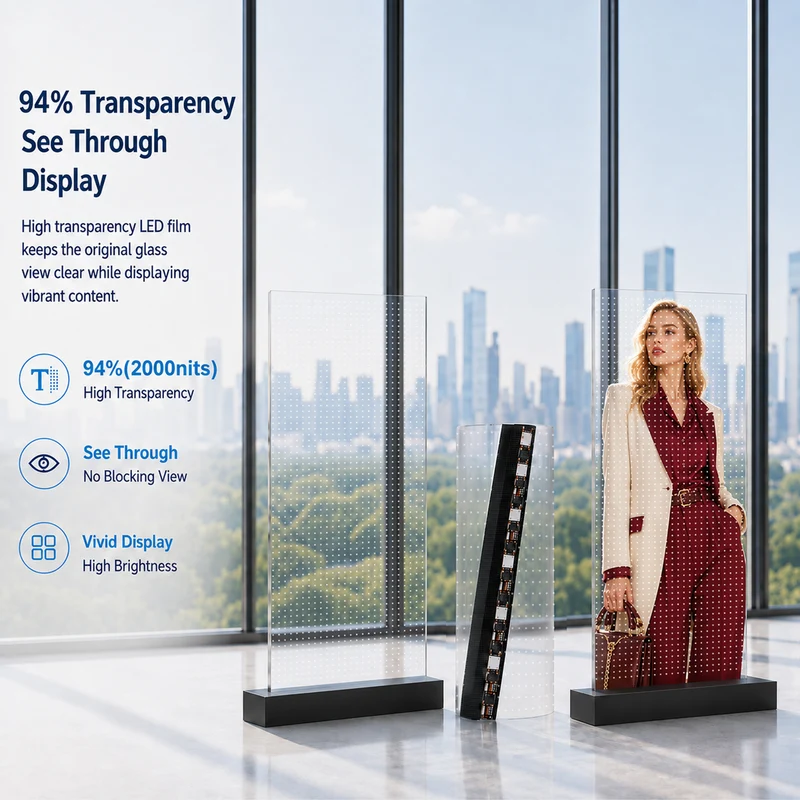 【Standard Modular Panel】HC Series P15 Transparent Adhesive LED Film – 390×990 mm (15.35×38.98 in) | 2000 nits | 94 % Transparency Glass Sticker Screen for Retail Facades & Shopfront Windows | Multiple Kit Options | Plug & Play