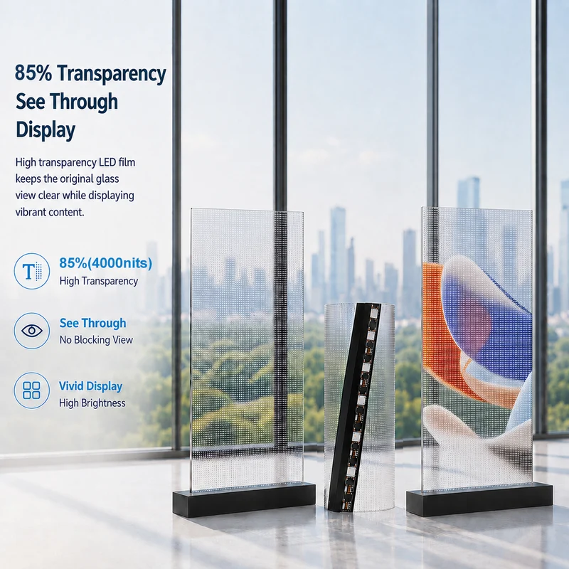 【Standard Modular Panel】HC Series P6.25 High Transparency Adhesive LED Film – 400×1000 mm (15.75×39.37 in) | 2000 / 4000nits | 92% / 85% Transparency Glass Sticker Display for Shopfronts & Interior Glass Walls | Multiple Kit Options | Plug & Play