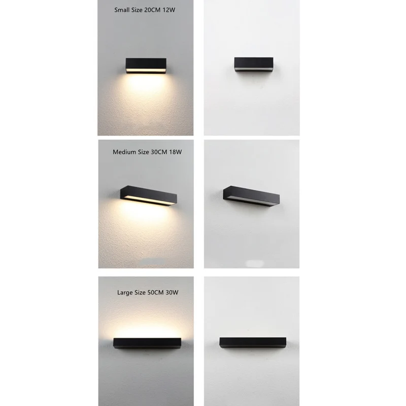 Outdoor LED Wall Light, Long Black Aluminum LED Wall Sconce - 12W / 18W / 28W | 3000K / 6000K | IP65 Waterproof Square Aluminum Wall Lamps