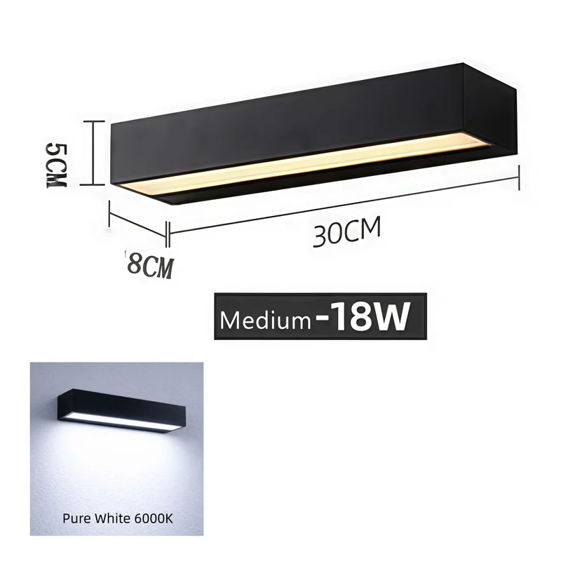 Outdoor LED Wall Light, Long Black Aluminum LED Wall Sconce - 12W / 18W / 28W | 3000K / 6000K | IP65 Waterproof Square Aluminum Wall Lamps