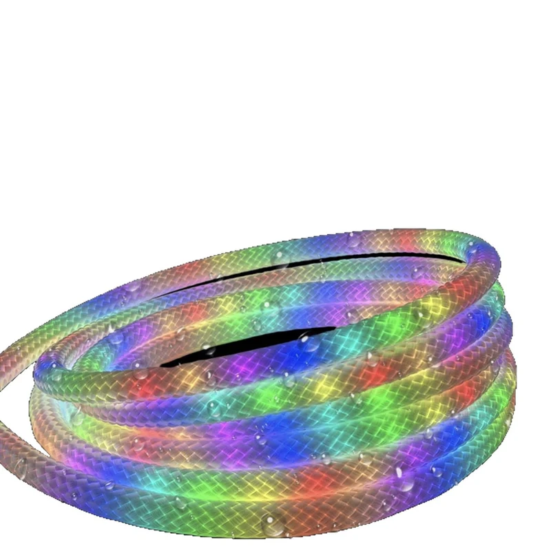 360° RGB Woven-Style Neon LED Light Strip | 5V 0.59‘’ Flexible Silicone Tube | Waterproof, Full-View Illumination, Plug & Play Kit with Controller (5m / 20 Rolls Options)