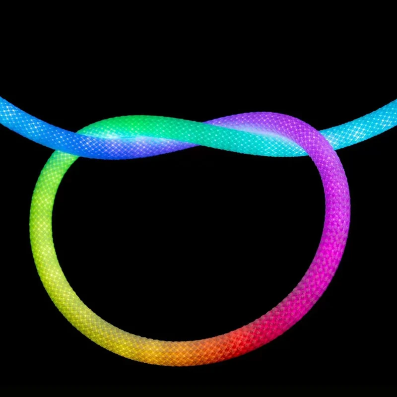 360° RGB Woven-Style Neon LED Light Strip | 5V 0.59‘’ Flexible Silicone Tube | Waterproof, Full-View Illumination, Plug & Play Kit with Controller (5m / 20 Rolls Options)