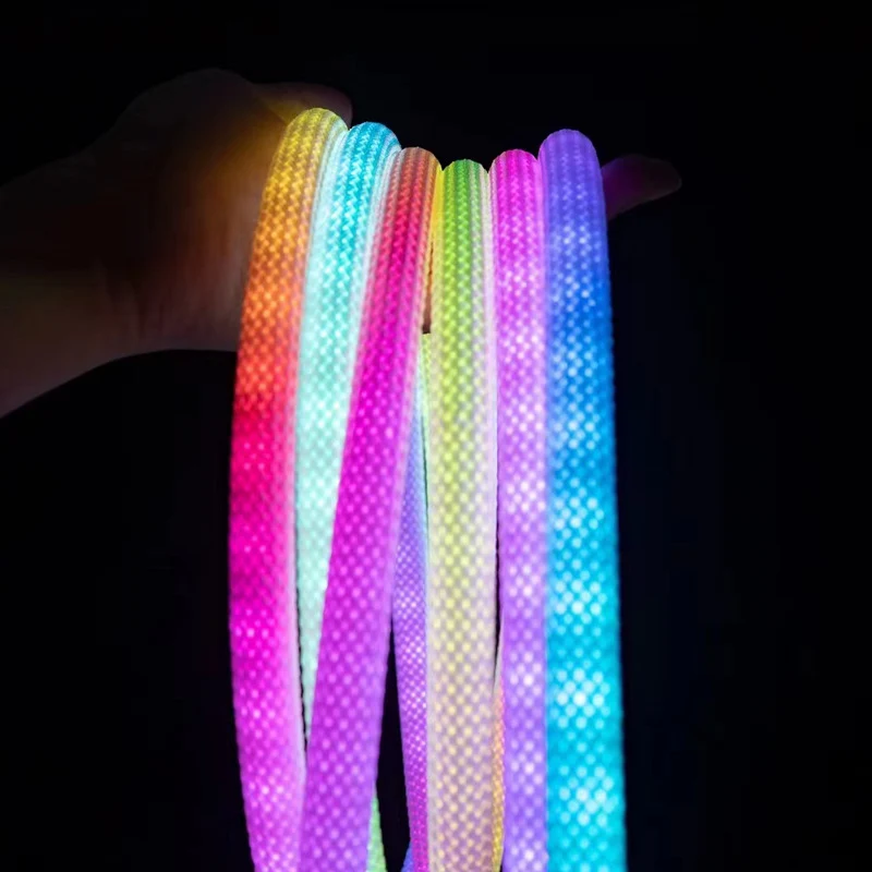 360° RGB Woven-Style Neon LED Light Strip | 5V 0.59‘’ Flexible Silicone Tube | Waterproof, Full-View Illumination, Plug & Play Kit with Controller (5m / 20 Rolls Options)