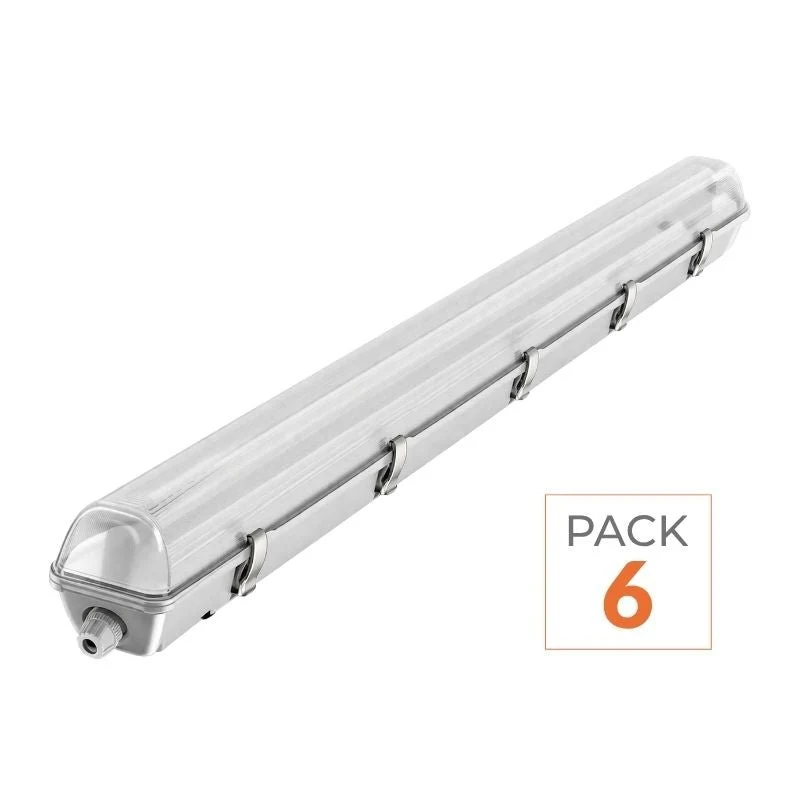 Kit de Réglette LED IP65 + Tube Néon LED 120cm T8 18W - Pack de 6