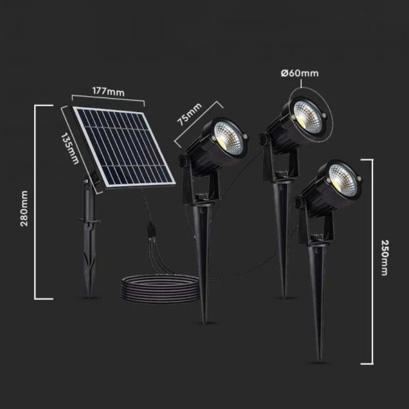 Spots à piquer LED Solaires Noirs 1,2W IP65 (Lot de 3)