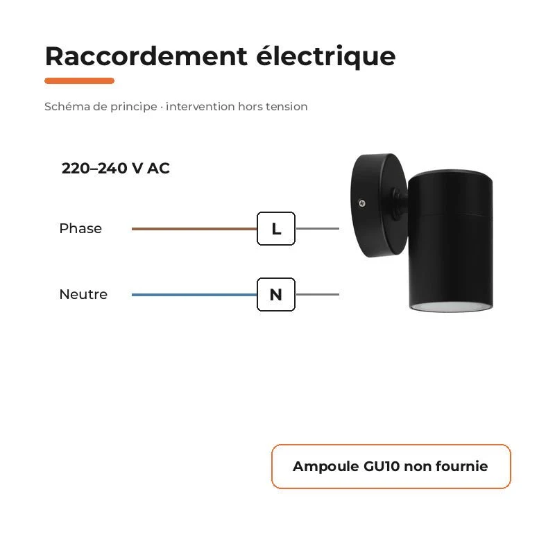 Applique Murale Noire IP65 pour Ampoule GU10